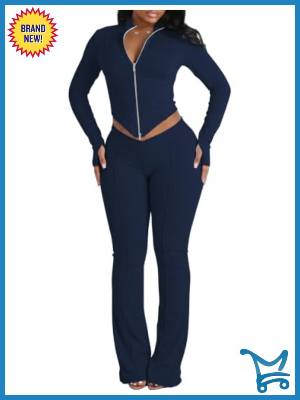 Women 2 Piece Zip Crop Jacket & Wide Leg Pants Set Tracksuit